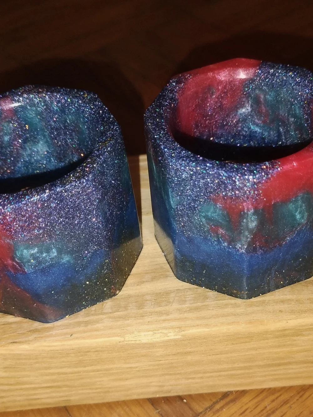 Handcrafted Multicolor Galaxy Resin Candle Holders - Set of 2 / Tealight Candle